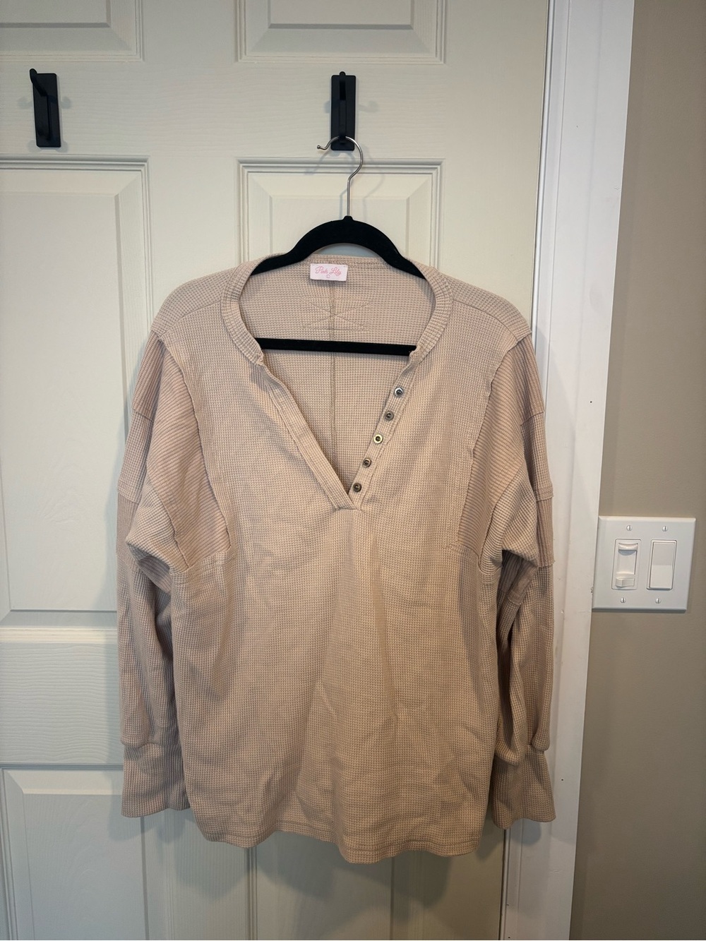 Pink Lily Cozy Henley Thermal Top - Cream